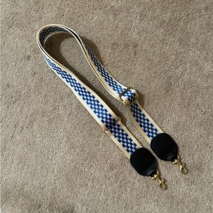 Clare V Blue and Cream Adjustable Checkered Bag Strap